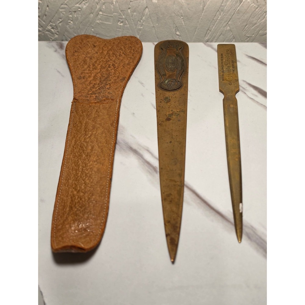 Vintage Brass Letter Opener Lot Arguto 1909 Argenzio Brothers Sheath